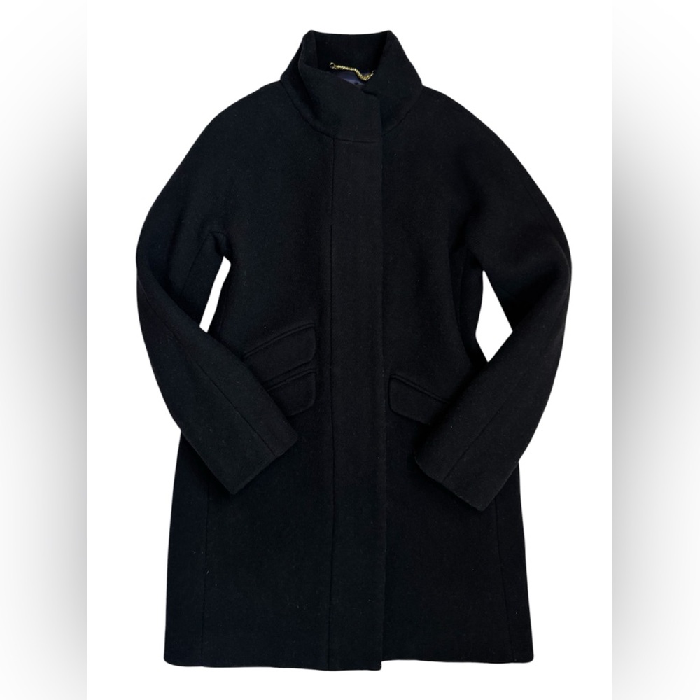 J.Crew Italian Stadium Cloth Wool Blend Coat Women 4 Black Heavy Zip Nello Gori - Picture 11 of 15